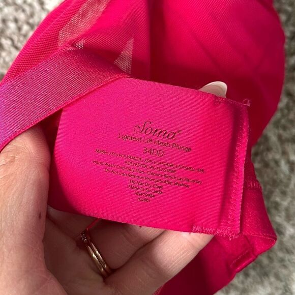 Soma Bra Women’s 34DD Hot Pink Lightest Lift Mesh Plunge - Picture 4 of 5